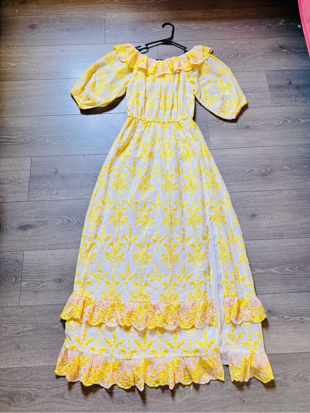 Miss Selfridge Yellow Floral Off-Shoulder Maxi Dress